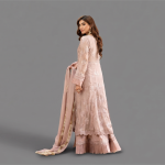 Manahil Embroidered Rose Gold 3-Piece Festive Organza Sharara Set