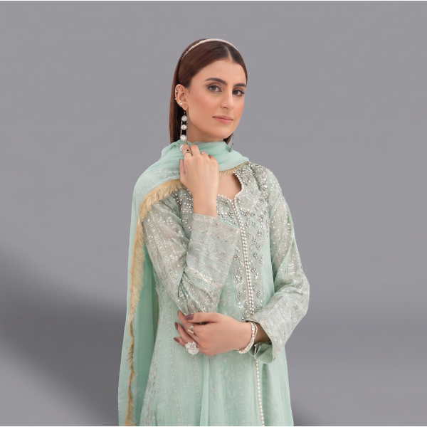 Manahil Embroidered Sea Green 3-Piece Festive Anarkali Set