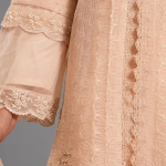 Peach Organza Embellished Kurta with Wide-Leg Trousers and Dupatta Set