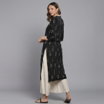 Elegant Black Floral Print Kurta with Contrasting Off-White Palazzo Pants