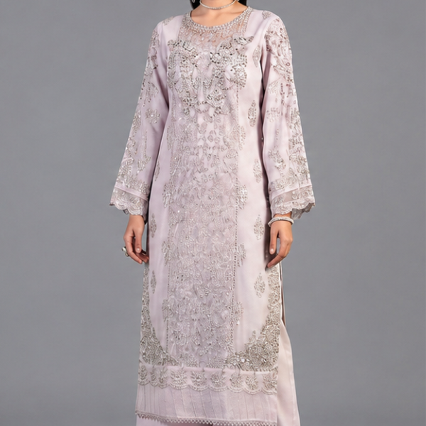 Peach Minimalist Embroidered Organza Co-ord Set