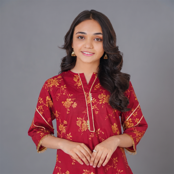 Crimson Gold-Printed Kurta with Trouser