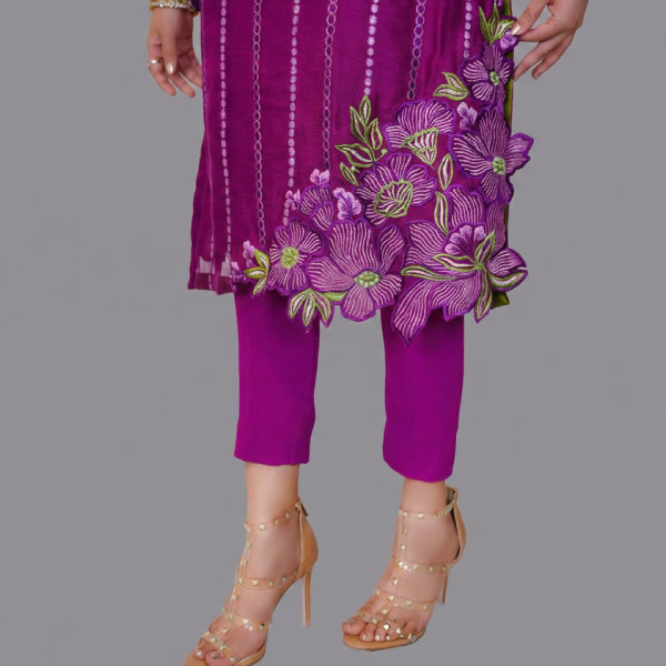 Regal Plum Floral Ensemble & Sheer Organza Accents