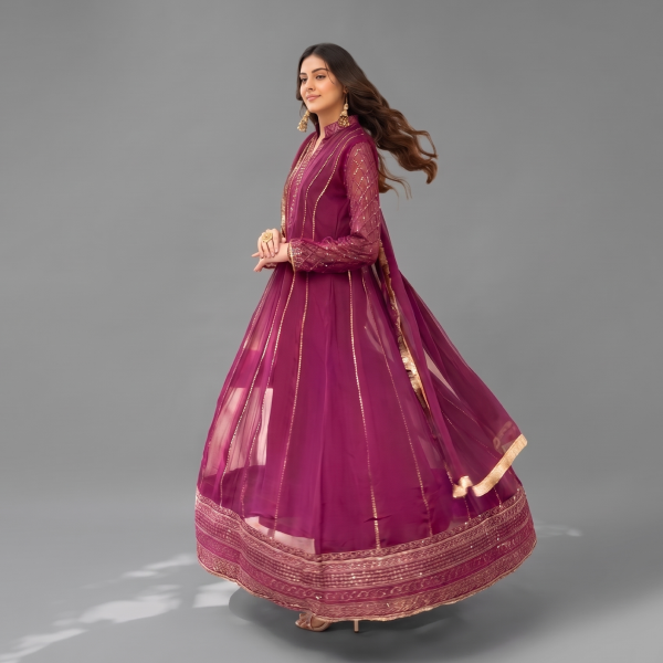 Manahil Gota Embroidered Purple Festive Kalidaar Set