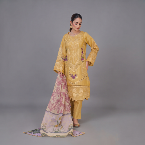 Golden Marigold Embroidered 3-Piece Suit