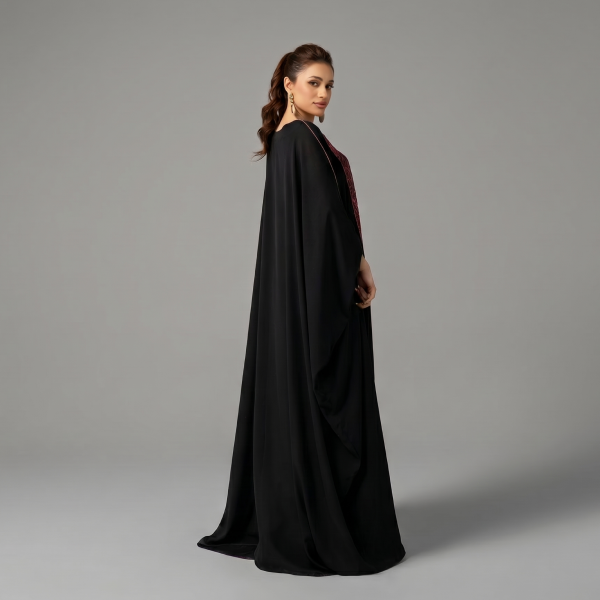 Midnight Tapestry: Printed Panel Kaftan Abaya