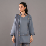 Slate Grey Floral Printed Palazzo Suit