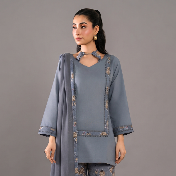 Slate Grey Floral Printed Palazzo Suit