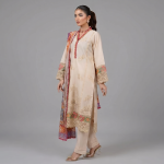 Beige Floral Embroidered Lawn Coordinate Set