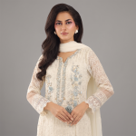 Ivory Chikankari Anarkali Suit with Embroidered
