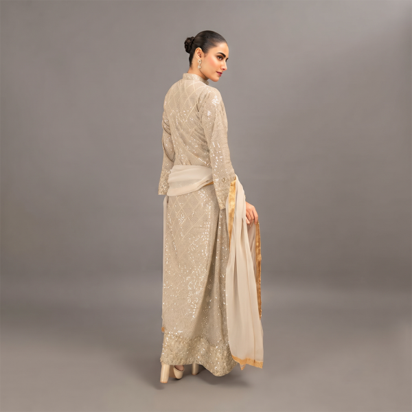 Champagne Radiance Embellished 3-Piece Festive Suit