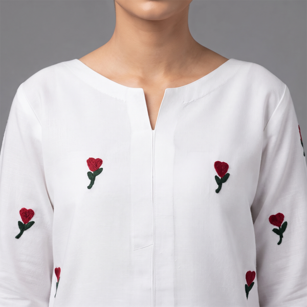 Pristine White Floral Embroidered Suit
