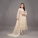 Ivory Embroidered Chiffon Kurti Set