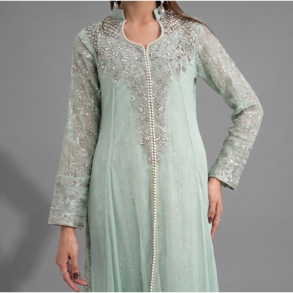 Manahil Embroidered Sea Green 3-Piece Festive Anarkali Set