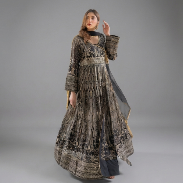 Embellished Black Angrakha Set