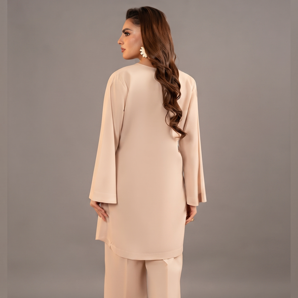 Minimalist Beige Floral Tunic Set