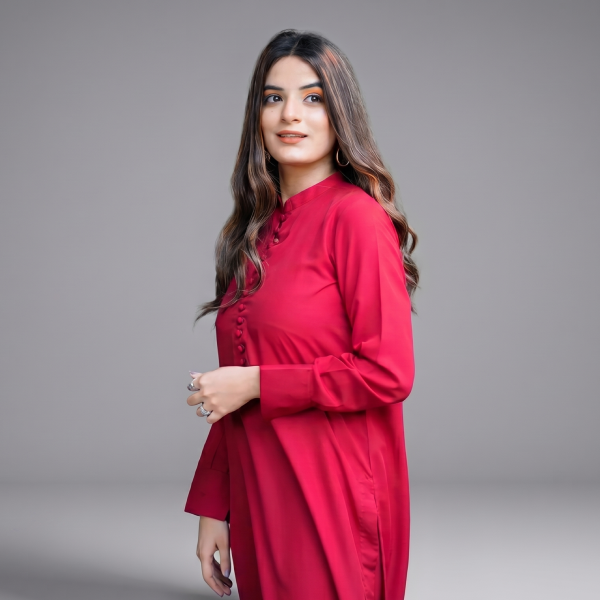 Women's Solid Red Traditional Kurta and Trouser Set