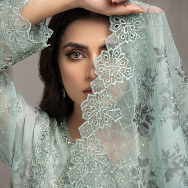 Serene Sage Embroidered Organza Ensemble