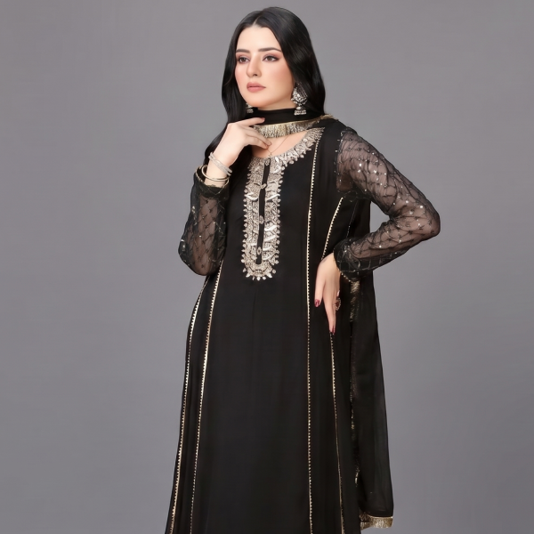 Embellished Black Anarkali Suit