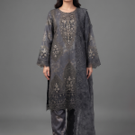 Charcoal Grey Embroidered Organza Three-Piece Suit