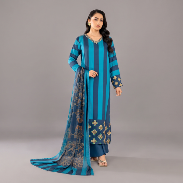 Blue Striped Long Kurti and Wide-Leg Pants Set