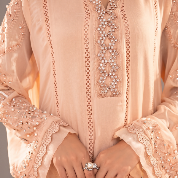Peach Blossom Embroidered Anarkali 3-Piece Suit