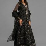 Black Minimalist Embroidered Organza Co-ord Set