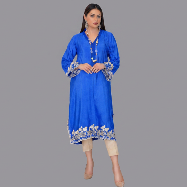 The Royal Cobalt Embroidered Silk Tunic Set