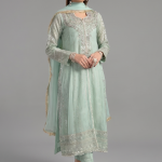 Elegant Mint Green Embroidered Anarkali Ensemble