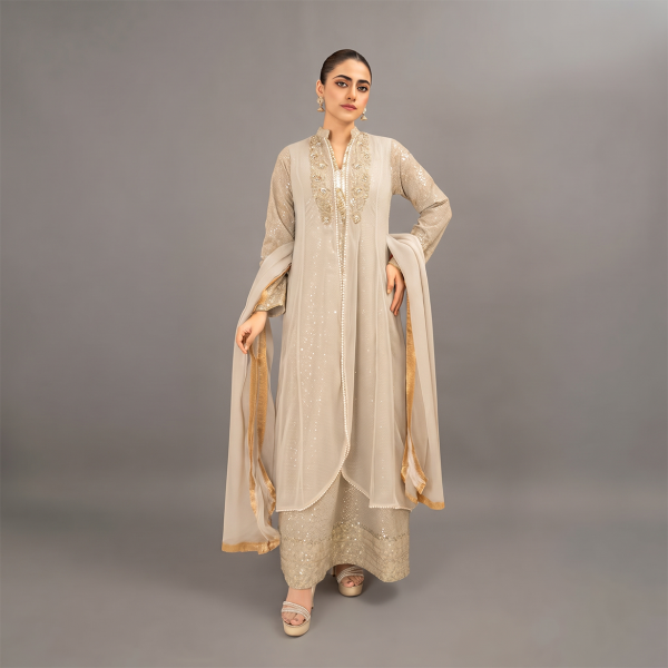 Champagne Radiance Embellished 3-Piece Festive Suit