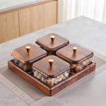 Walnut Fruit Plate Snack Storage Box Light Luxury High-end Glass Dried Fruit Plate