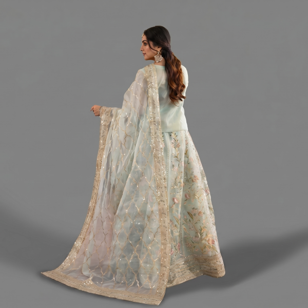Embellished Pastel Mint Anarkali Set