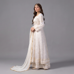 Radiant Ivory and Gold Embellished Anarkali Set