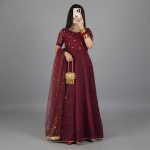 Maroon Majesty Embellished Maxi Suit