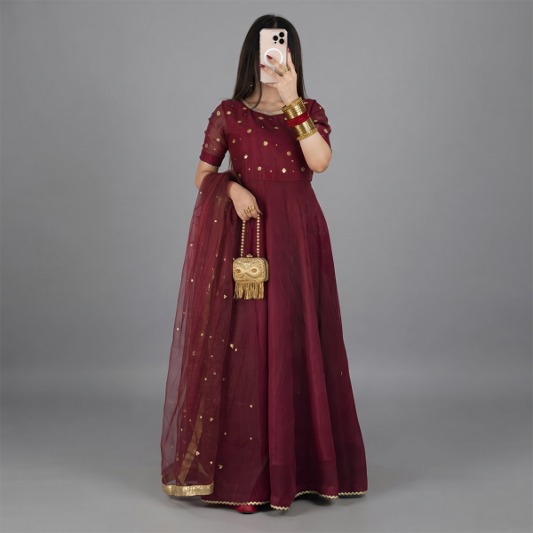 Maroon Majesty Embellished Maxi Suit