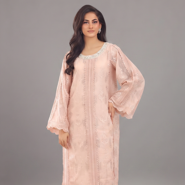 Peach Embroidered Chiffon Suit