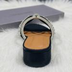 Luxury Black Rhinestone Bow Flat Slides for Women