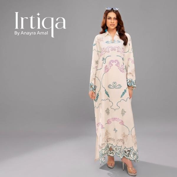Ivory Serenade Printed Kaftan Maxi with Scalloped Cutouts