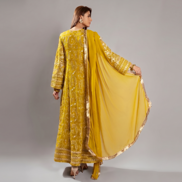 Mustard Embellished A-Line Set