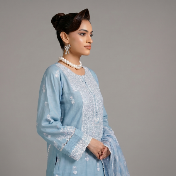 Sky Blue Monochromatic Embroidered Lawn Coordinate Set