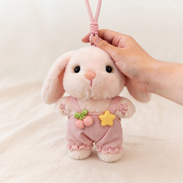 Cute Plush Toy Jelly Overalls Rabbit Doll Keychain Bag Pendant
