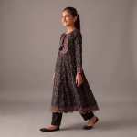 Midnight Black Embroidered Anarkali Suit for Girls
