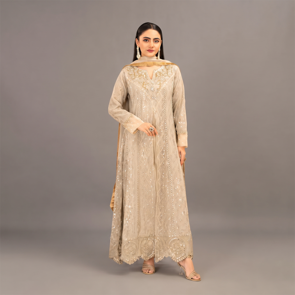 Moonlit Champagne Embellished 3-Piece Luxury Suit