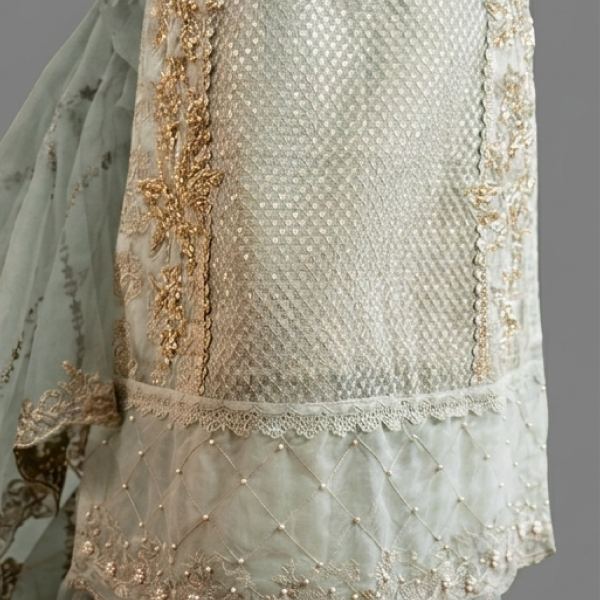 Seafoam Green Minimalist Embroidered Organza Co-ord Set