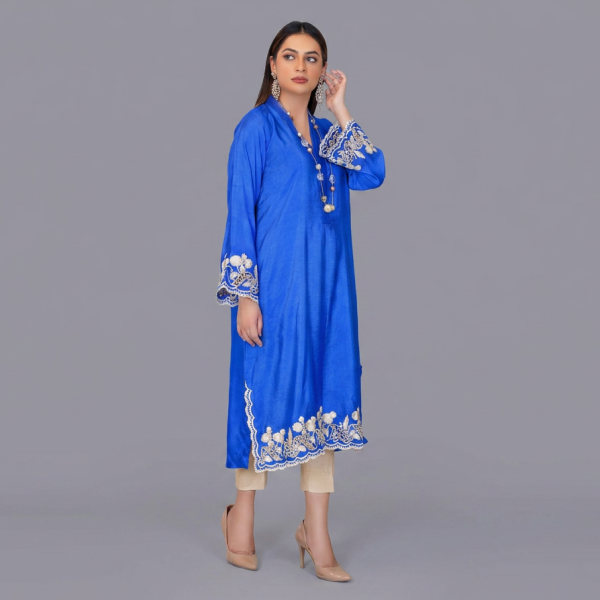 The Royal Cobalt Embroidered Silk Tunic Set