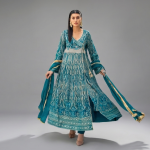Embellished Teal Angrakha Set
