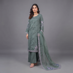 Sage Serenity Embroidered 3-Piece Luxury Suit