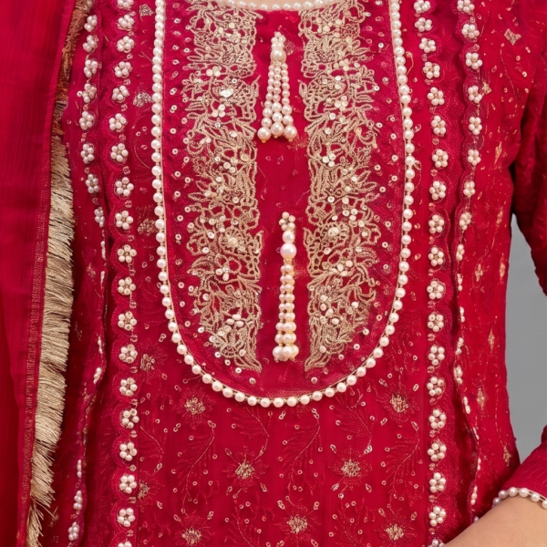 Crimson Pink Minimalist Embroidered Co-ord Set