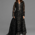 Black Minimalist Embroidered Organza Co-ord Set