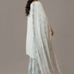 Powder Blue Embellished Kurta with Matching Sharara and Dupatta Set